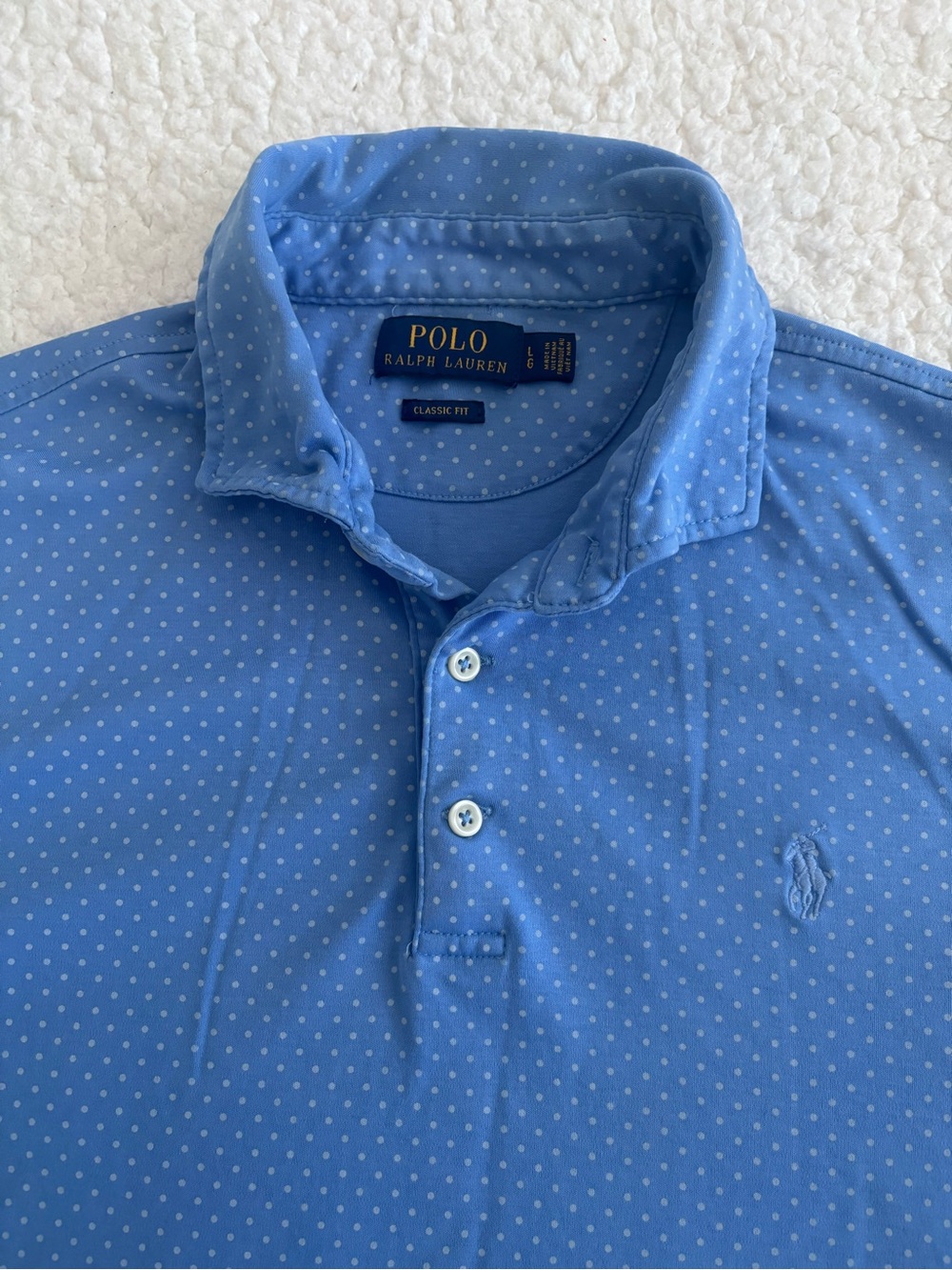 Polo Ralph Lauren Blue Polka Dot Classic Fit Polo Shirt 100% Cotton Men’s - Picture 2 of 7